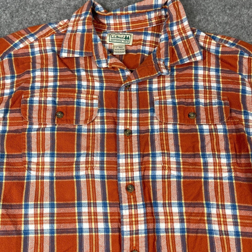 LL Bean Orange Plaid Shirt Traditional Fit‎ Plaid Button Shirt Men's Large Reg